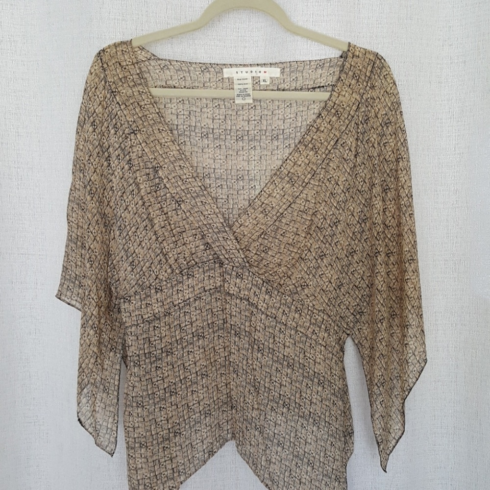 Silk, Mock Wrap, Open Side, Flutter Sleeve Top - image 1